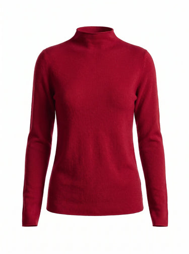 Red cashmere-wool mock-neck knit top, flat-lay front view – Moriel Heritage