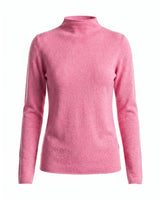 Pink cashmere-wool mock-neck knit top, flat-lay front view – Moriel Heritage