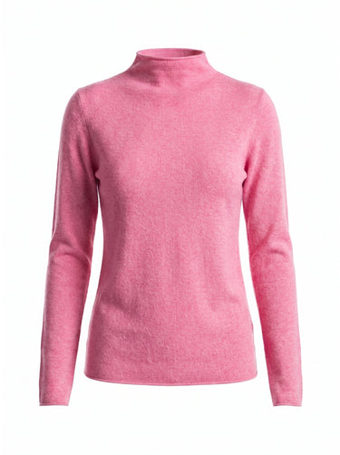Pink cashmere-wool mock-neck knit top, flat-lay front view – Moriel Heritage